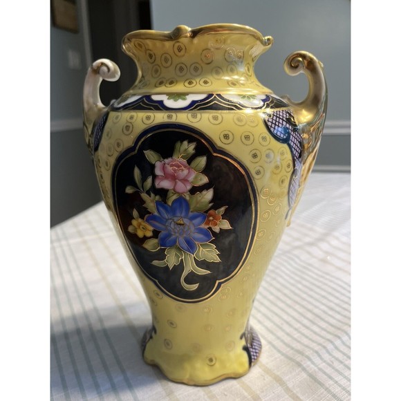 Noritake 2 Handle Vase/Urn 9" Tall Floral Excellent Condition Vintage